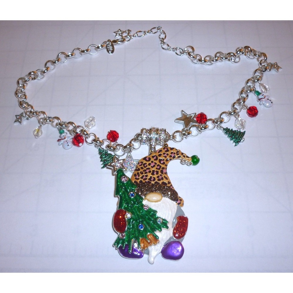 Kirks Folly Christmas Gnome Necklace Silver‎ Tone Enhancer Pendant & Necklace